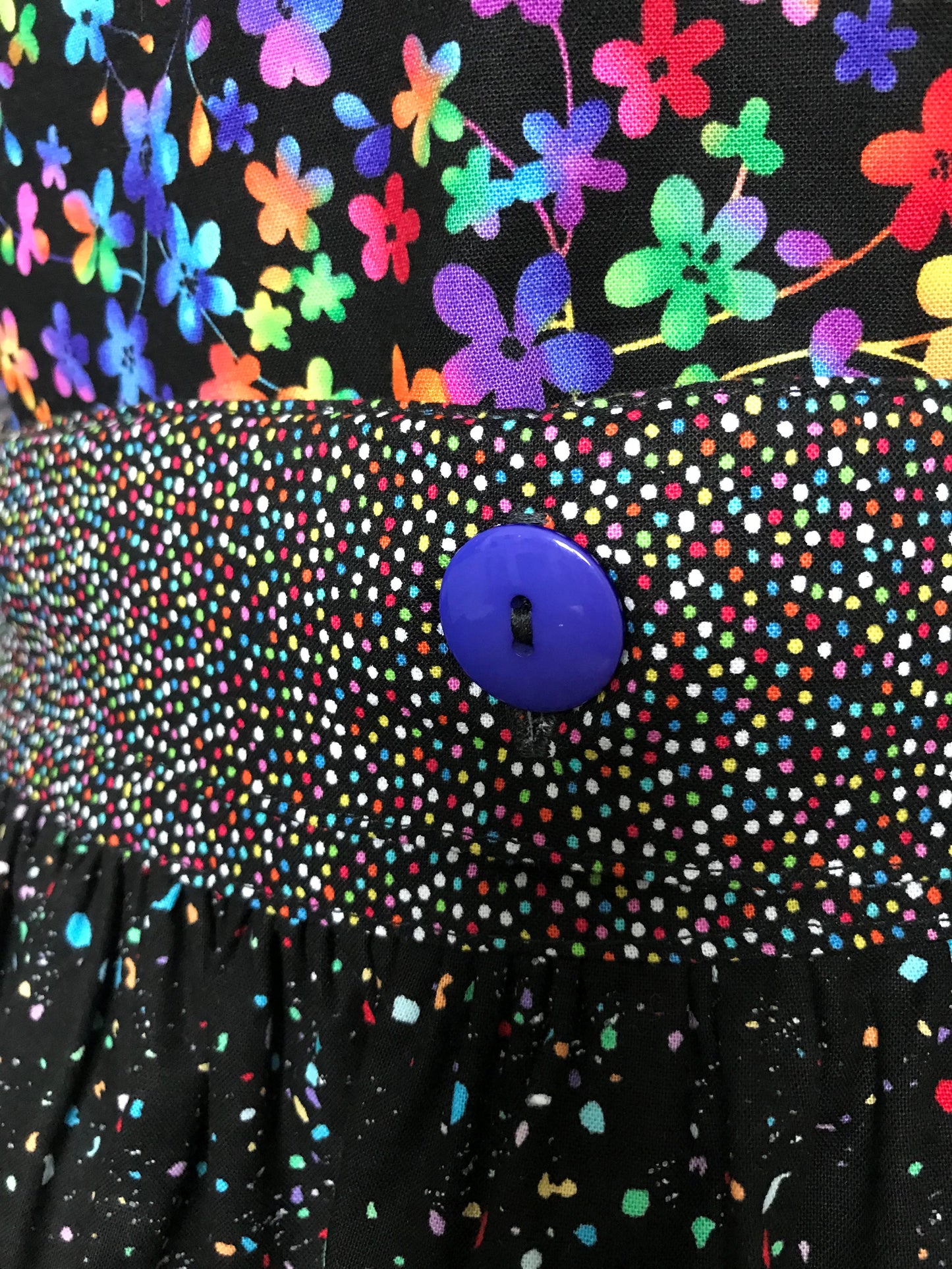 Deby’s Diva Apron™ is a patent pending convertible kitchen apron that can be worn 24 different ways by using the buttons on the waistband to flip, add or subtract the bib and both apron front and back. Featuring generously sized pockets, 100% high quality cotton fabric, and long waist and neck ties to make this apron well suited for most figures. A vibrant apron of many colors to brighten any day.